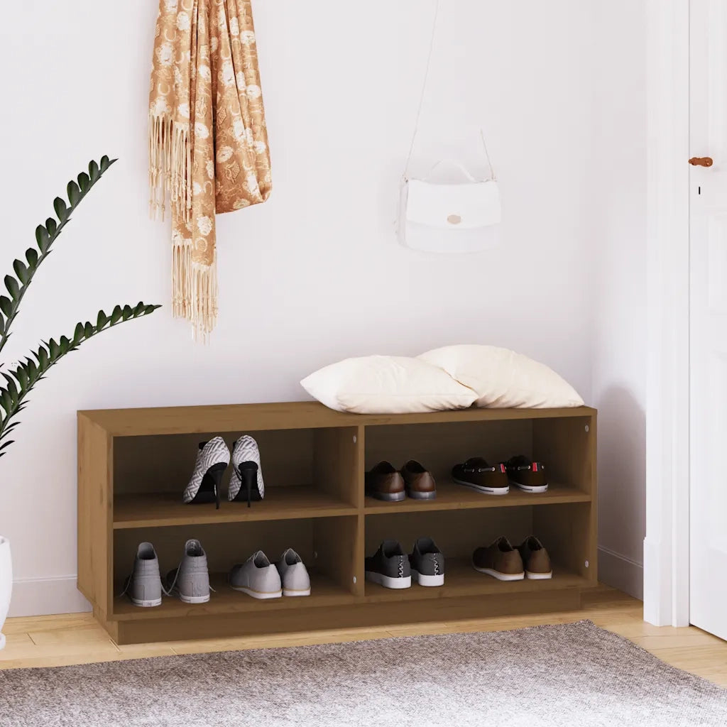 Scarpiera | Mobile per scarpe Marrone Ambra 110x34x45 cm in Legno Massello di Pino