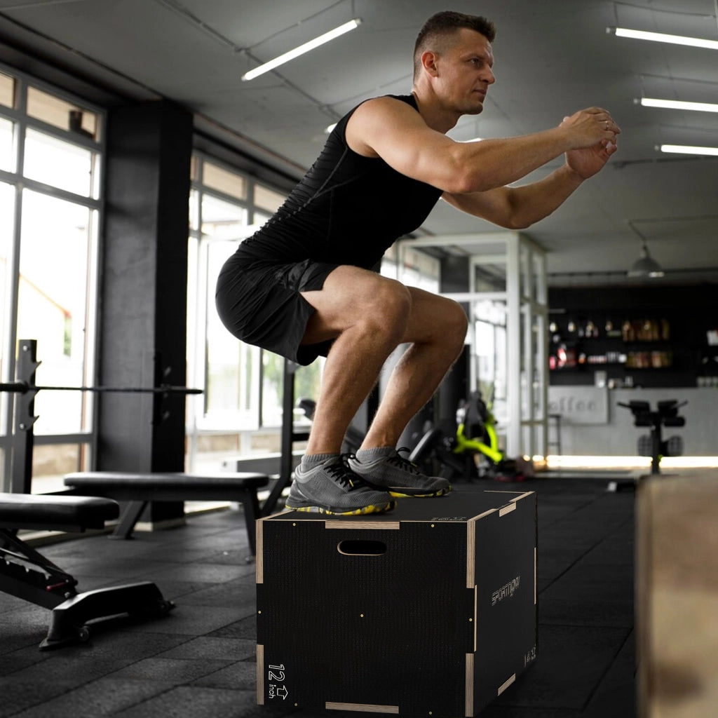 Box Jump Pliometrico 3 Altezze ¨C zephmum ¨C Legno Antiscivolo, 41-36-31cm, Nero