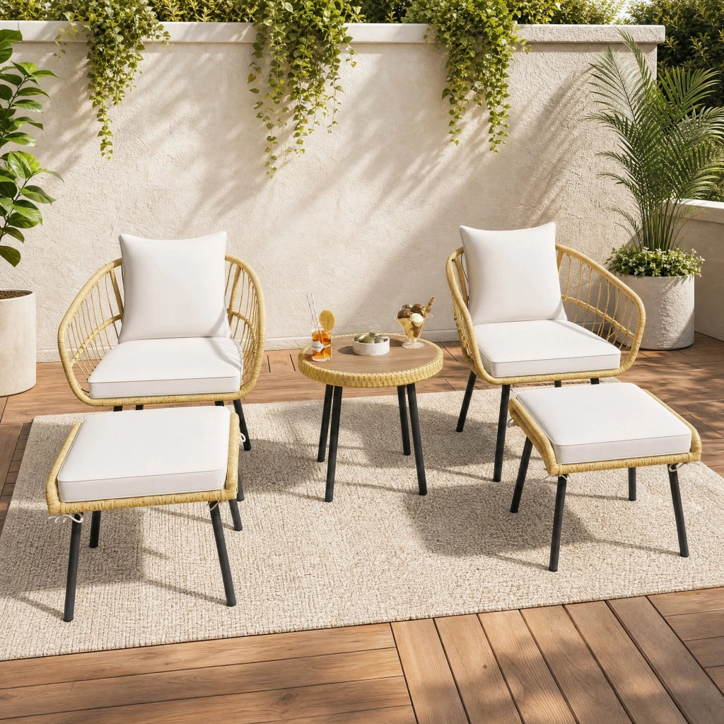 SET TAVOLO GIARDINO 5 PEZZI 67,06x67,06x42,16 cm Rattan Bianco e Naturale