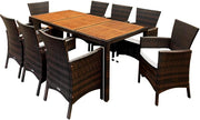 Set di Mobili da Giardino 8 Sedie incl. Cuscini da 7 cm con Tavolo 190x90 cm Mobili da Esterno per Terrazza Resistenti in Polyrattan Legno di Acacia per Balcone Lounge