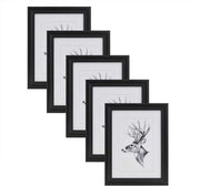 Set di 5 Fotoframmenti Decorativi Neri 15x20 cm in Legno e Vetro