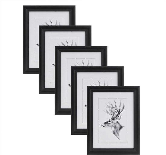 Set di 5 Fotoframmenti Decorativi Neri 15x20 cm in Legno e Vetro