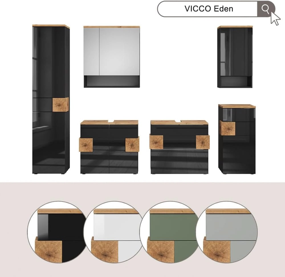 Specchio contenitore bagno Eden, Antracite, 70 x 77.5 cm, per montaggio a parete con suddivisione interna variabile
