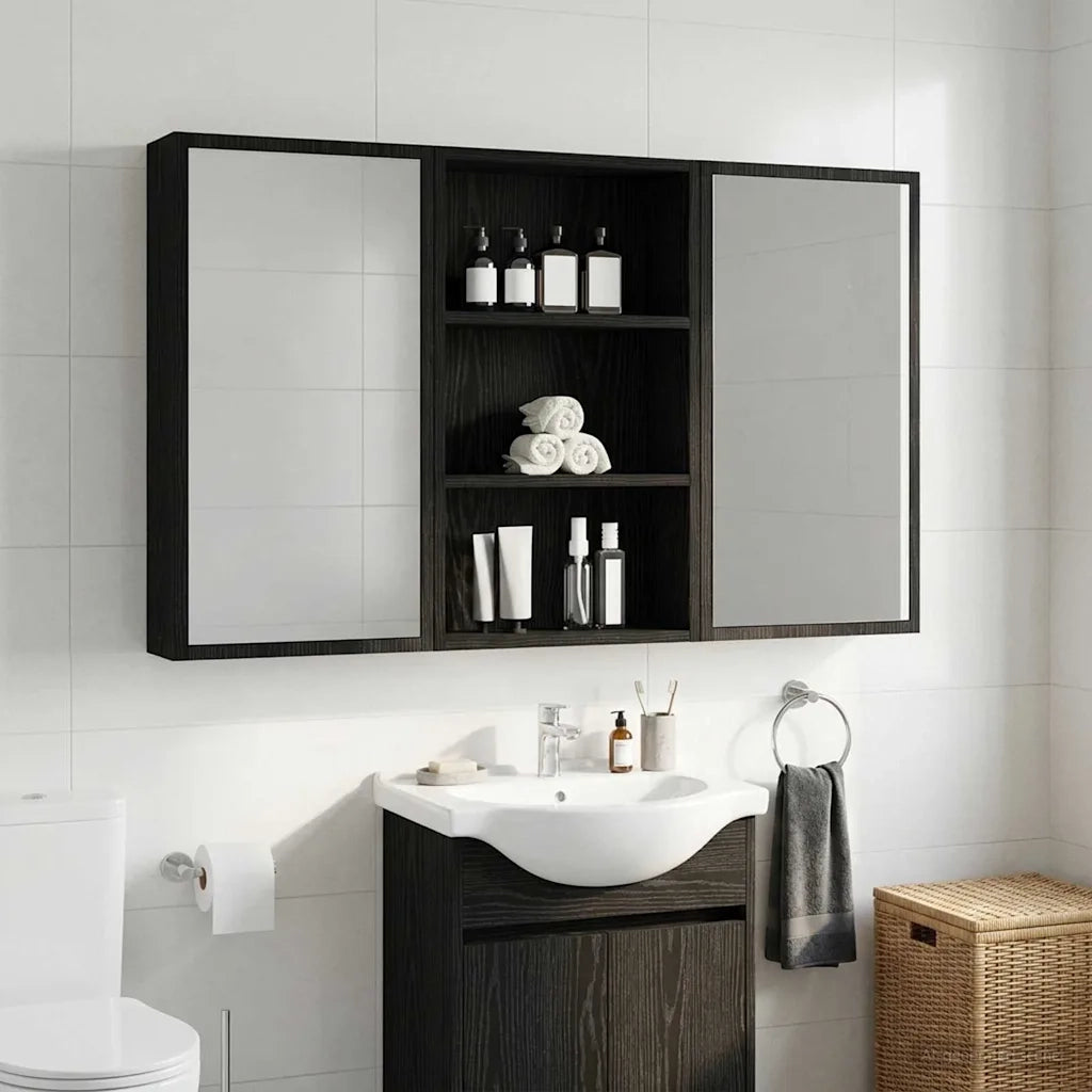 Armadio da bagno a muro Rovere Nero 40 x 14 x 70 cm 889360