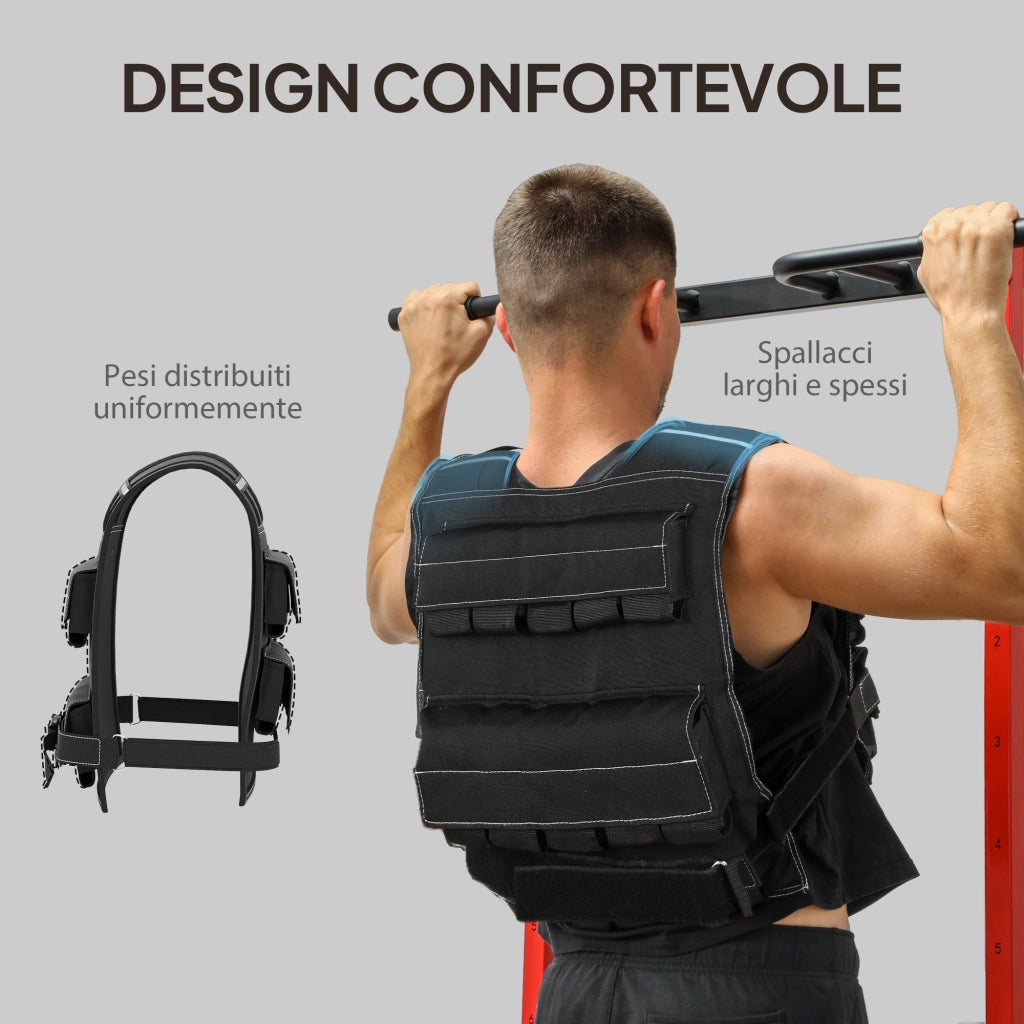 Gilet Zavorrato da 20kg Regolabile 50x40 cm con Strisce Catarifrangenti Nero