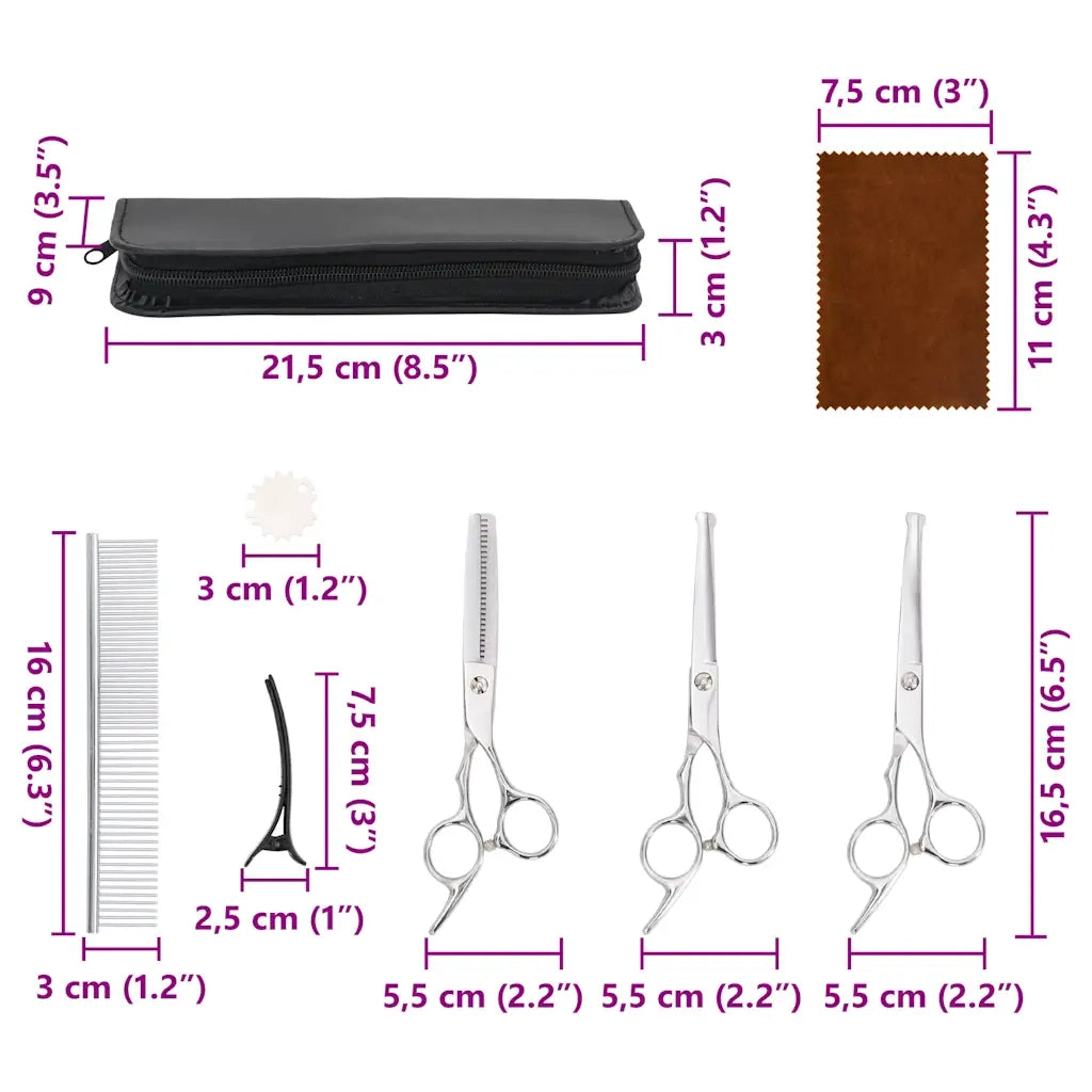 Set Forbici da Toelettatura Cani 7 pz in Acciaio Inossidabile 4101330