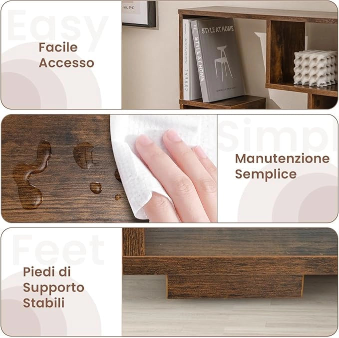 Libreria Geometrica 120 cm, Scaffale per Libri con Ripiani Aperti, Scaffale da Esposizione Moderno con Kit Anti-ribaltamento, Ideale per Casa Ufficio o Soggiorno (Marrone)