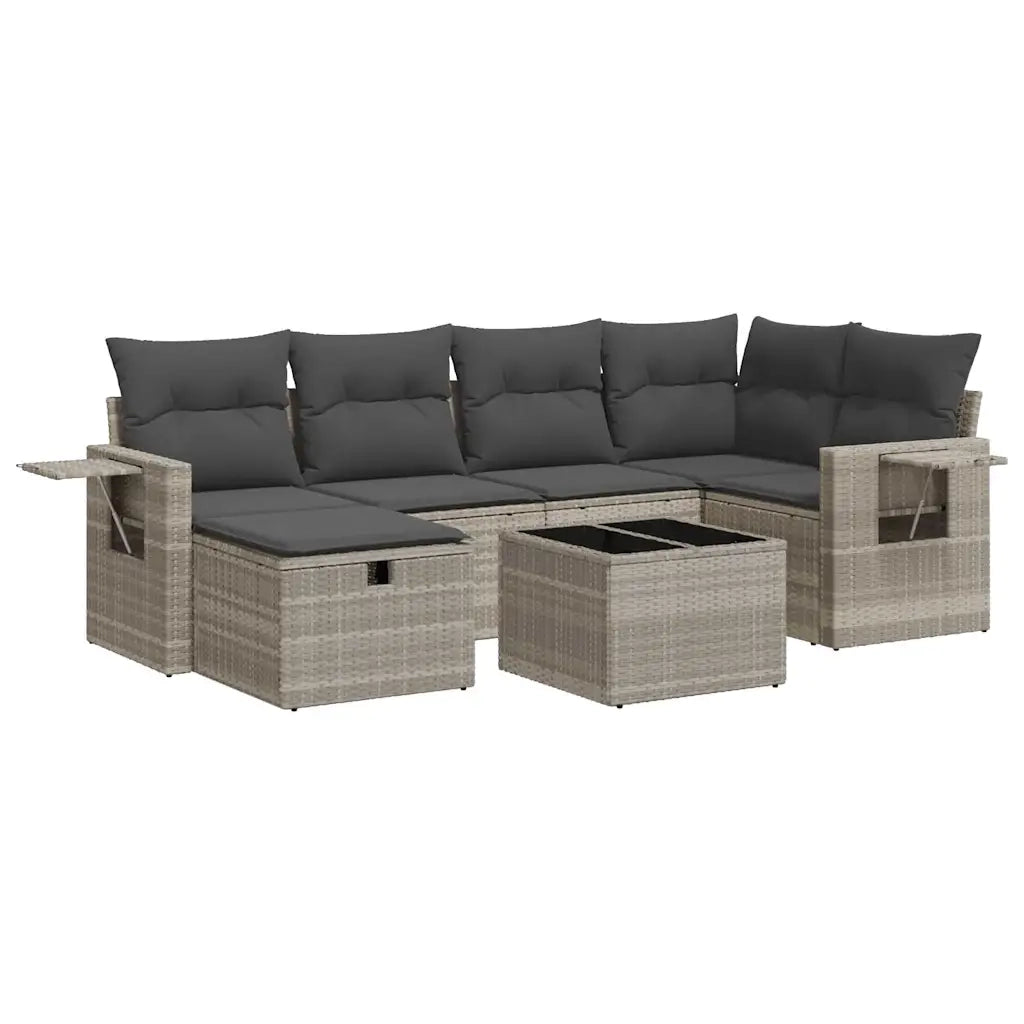 Set Divani da Giardino 7pz con Cuscini Grigio Chiaro Polyrattan 3325498