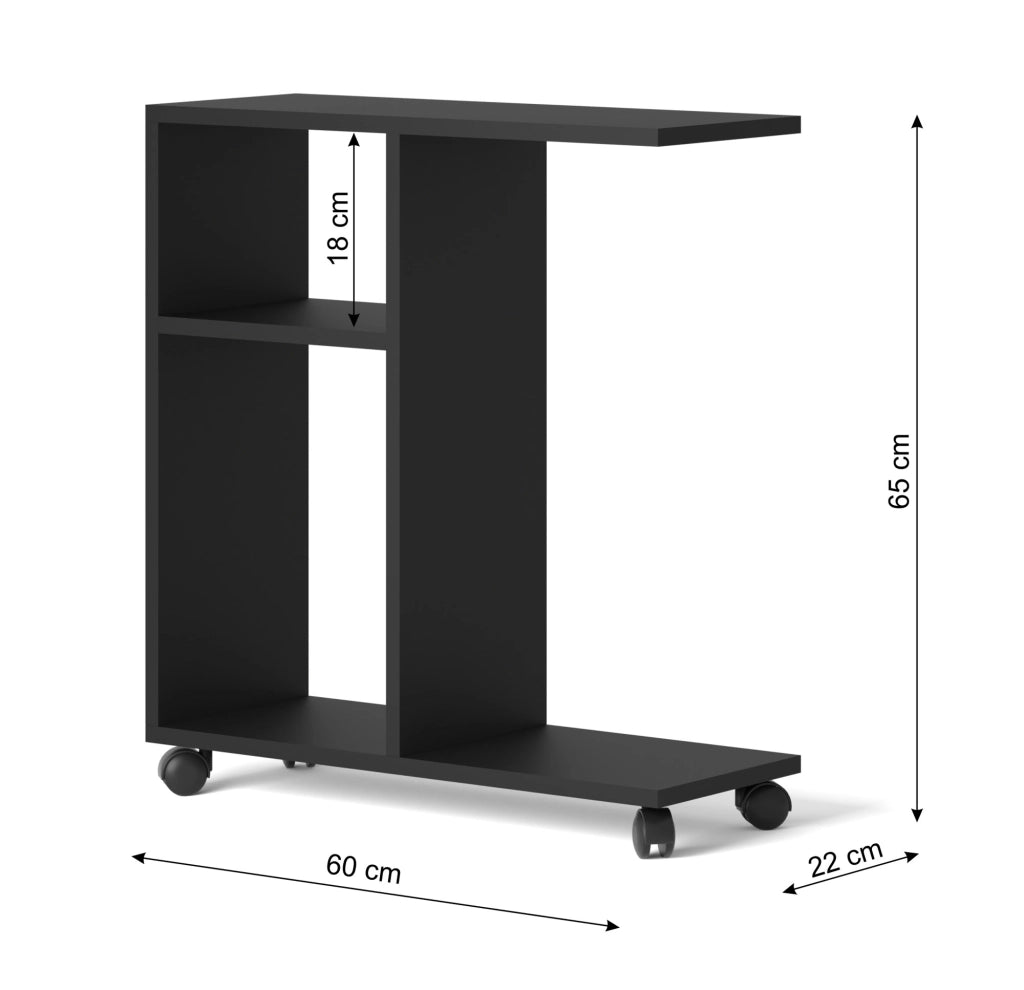 MOBILE TAVOLINO CON RUOTE PORTA PC COMODINO UFFIO CASA NERO OPACO 60x45x22cm TRASCO