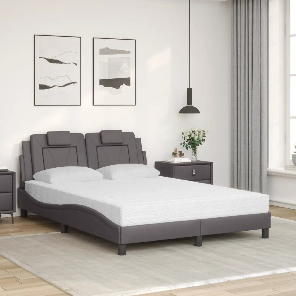 Letto con Materasso Grigio 140x200 cm in Similpelle