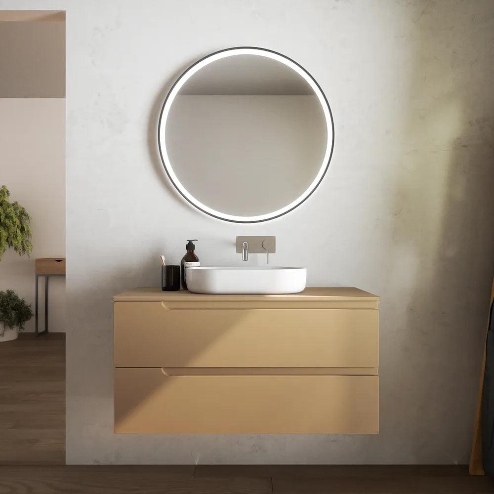 Mobile bagno sospeso 70 cm due cassetti sabbia opaco con top | Ardenne