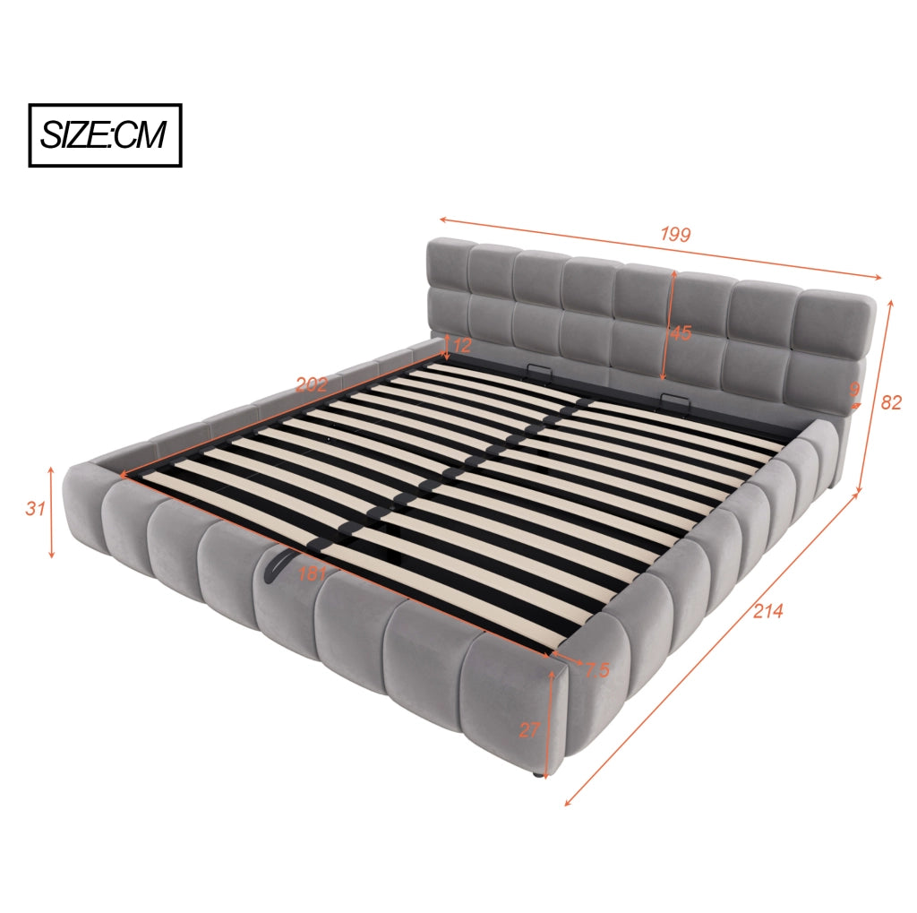 Letto contenitore imbottito 180x200 cm in velluto grigio con LED