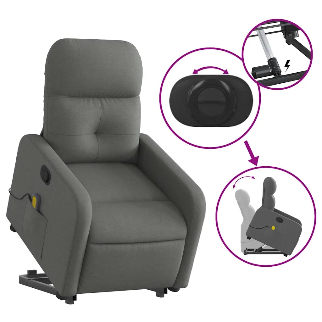 Poltrona Alzapersona Massaggi Reclinabile Grigio Scuro Tessuto 3206805