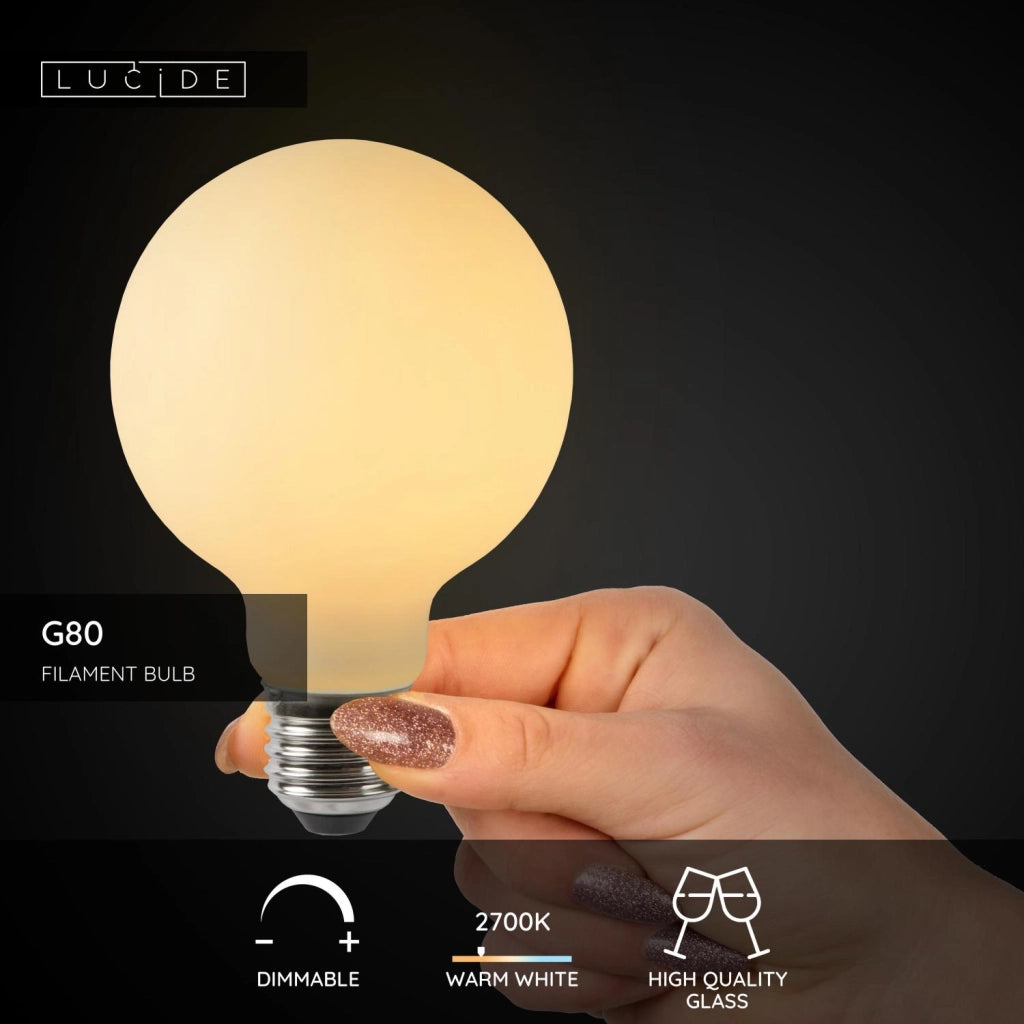 Lampadina LED filament E27 sfera opale 5W 2700K Lucide