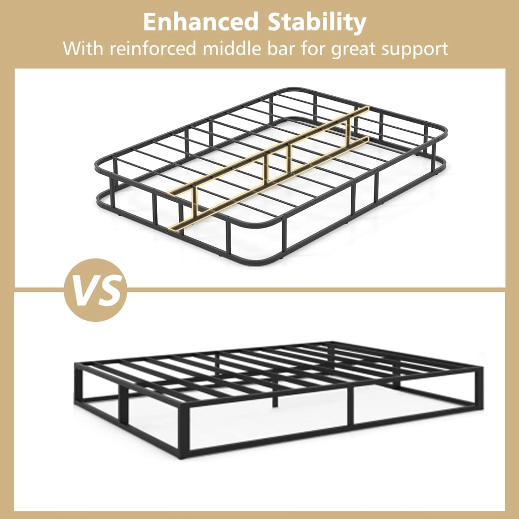 Telaio Letto Matrimoniale in Metallo 140x200 Cm, Struttura Letto Piattaforma con 16 Barre di Supporto, Doghe, Piedi Antiscivolo e Capacità di Carico 300 Kg, Nero