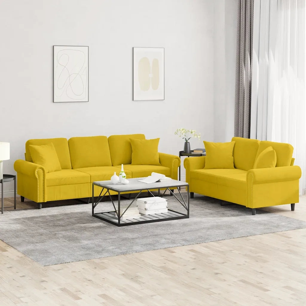 Set di Divani 2 pz con Cuscini Giallo in Vellutocod mxl 83156
