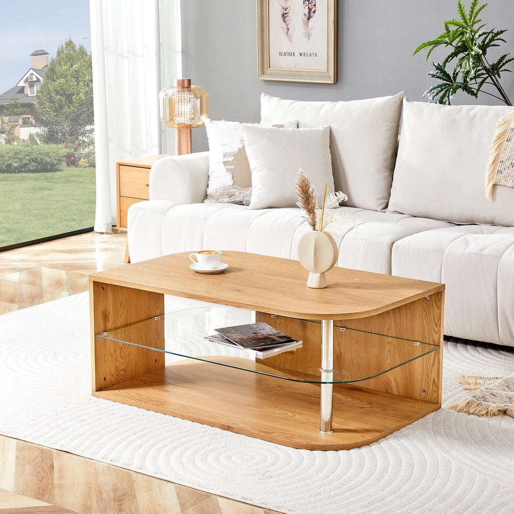Tavolino da Caff¨¨ con Ripiano in Vetro e Legno ¨C MINIMAL ¨C Moderno, Soggiorno, 100x60x42 cm