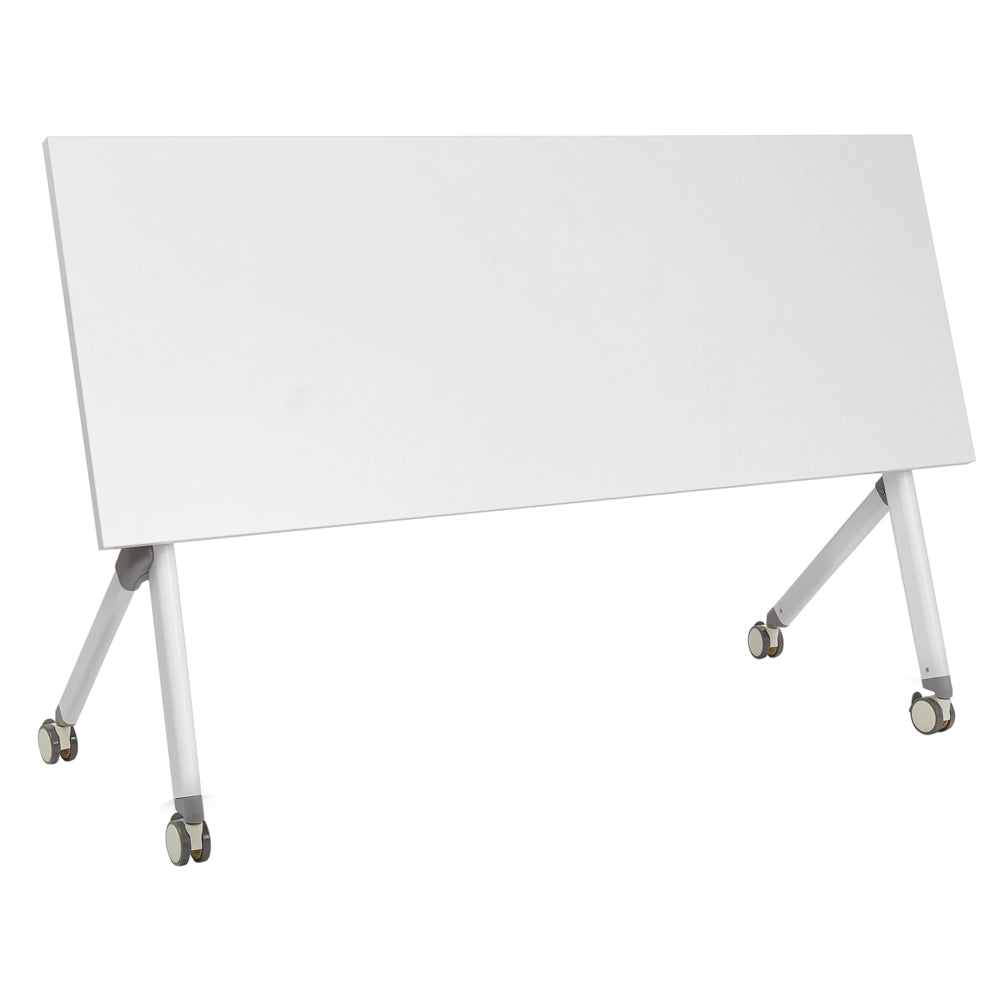 Scrivania rettangolare pieghevole con rotelle portatile con struttura in metallo bianco 120 x 60 stile moderno