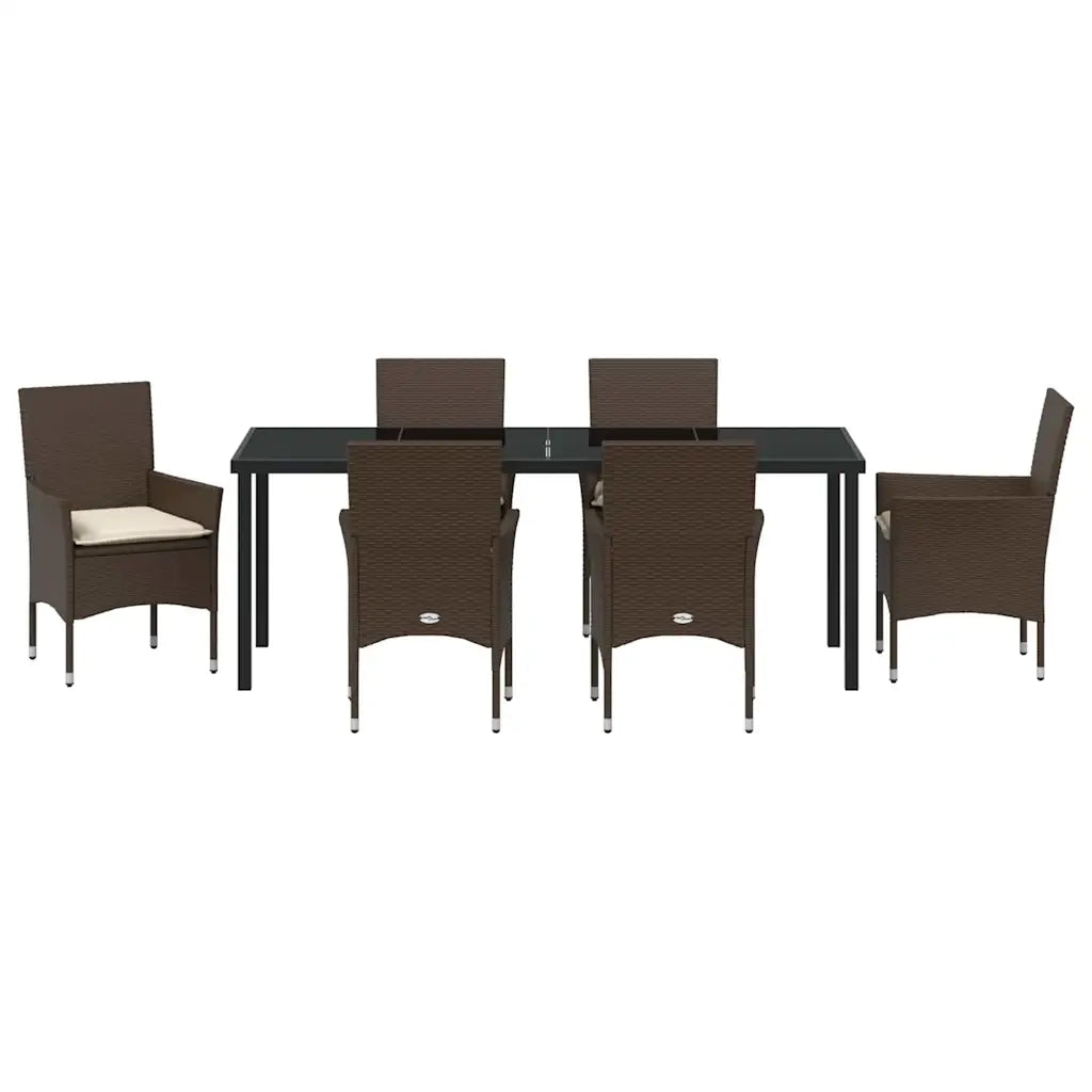 Set da Pranzo per Giardino con cuscino 7 pcs Marrone polyrattan 3379784