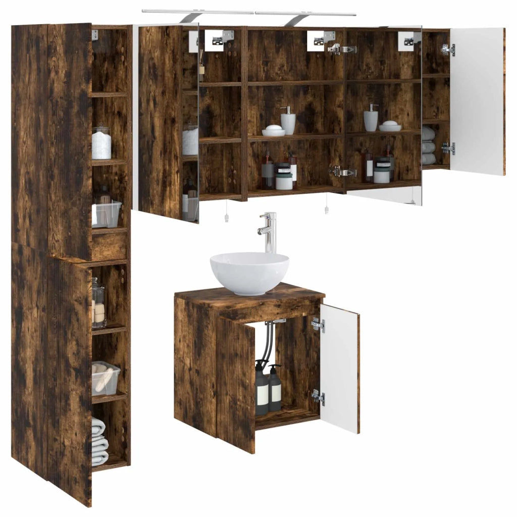 Set di Armadi da Bagno 5 pcs Rovere Fumo 50 x 14,5 x 70 cm 3407291