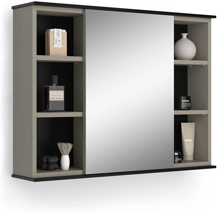 Specchio contenitore bagno Joli, Grigio, 80 x 60 cm con specchio