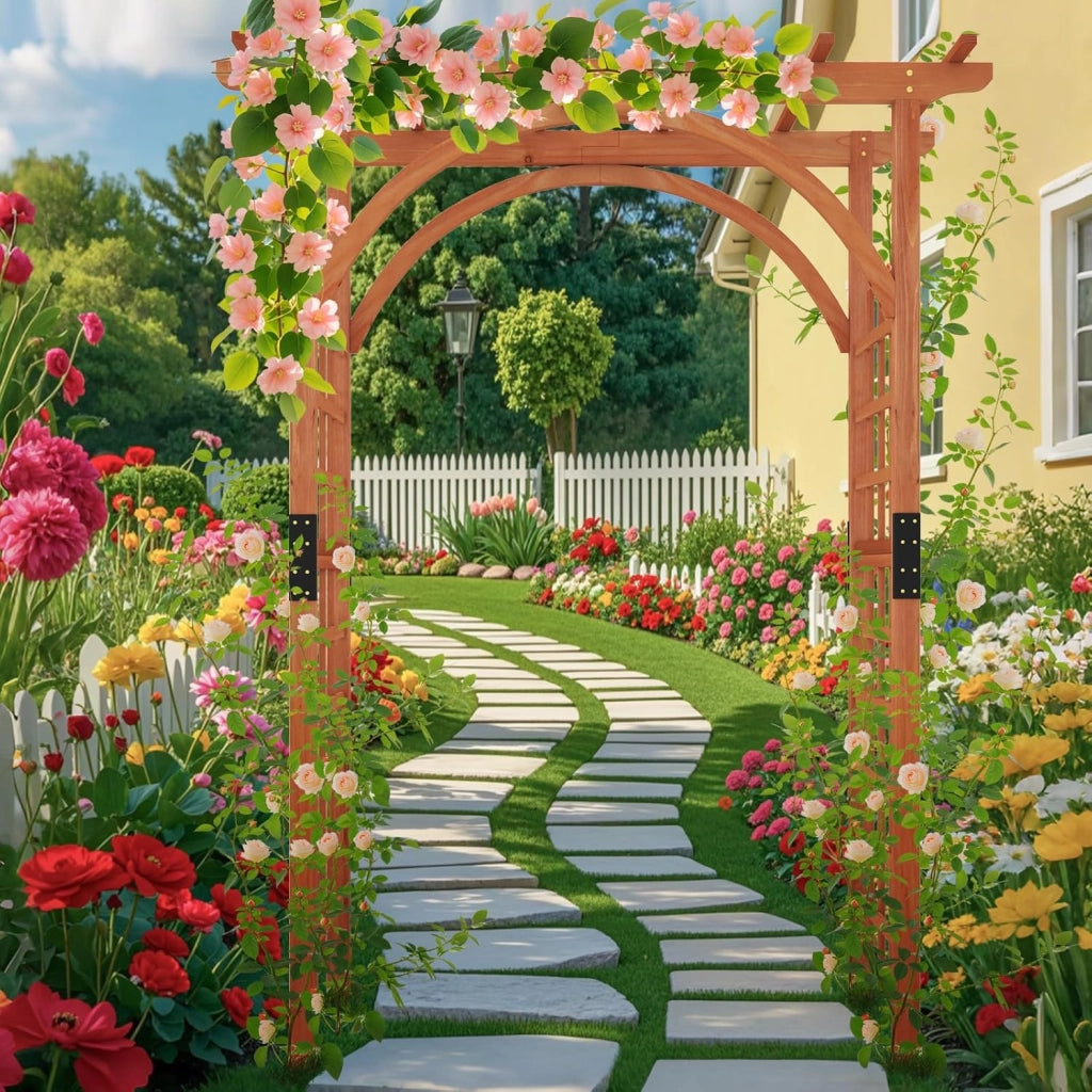 Arco da Giardino in Legno, Pergola da Esterno per Piante Rampicanti, Pergolato per Matrimonio e Feste, da Giardino, Patio e Cortile (Modello 4)