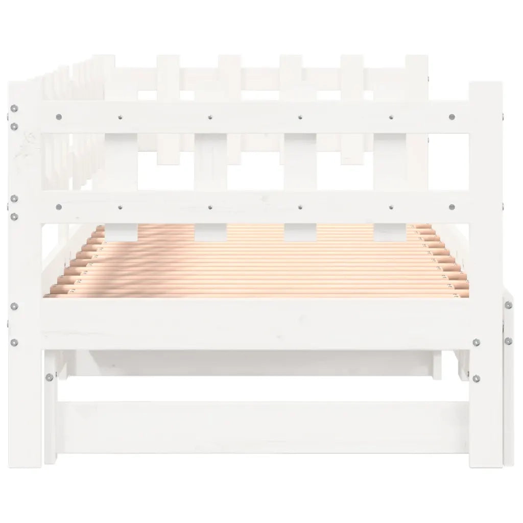 Letto singolo | Letto per adulti | Dormeuse Estraibile Bianca 2x(90x190) cm Legno Massello di Pino