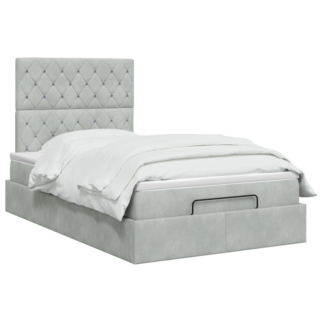 Letto ottomano con materasso Grigio Chiaro 120 x 190 cm Velluto 3457635