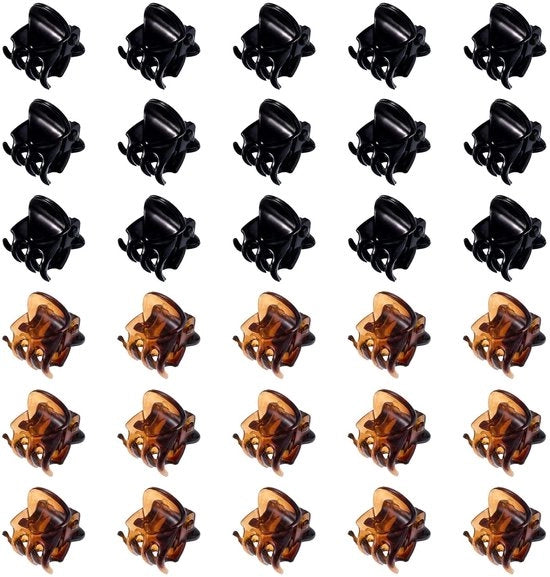 Accessori capelli antiscivolo mini - 30 pezzi - Clip per capelli - Accessori capelli per ragazze/donne - Nero/Caffè - 1,5x1,3CM