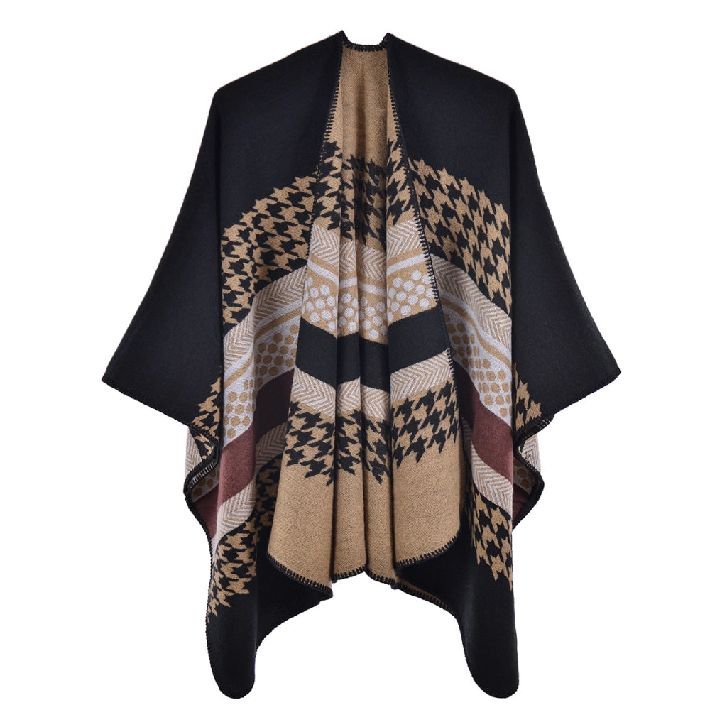 Nuovo scialle retr¨° in cashmere, a righe pied de poule, alla moda, caldo, con orlo a spacco.