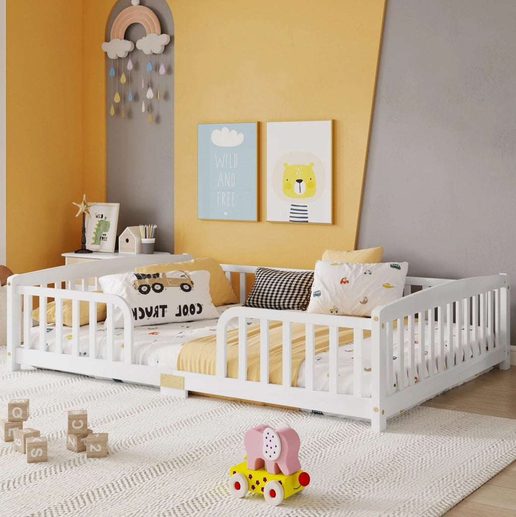 Letto a pavimento per bambini 140x200 cm con sponde bianco