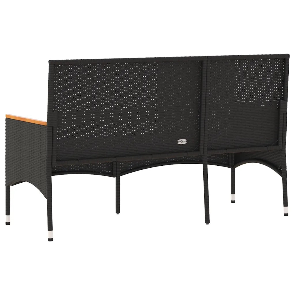 Panca da Giardino a 3 Posti-Sgabello-Panca da esterno con Cuscini Nera in Polyrattan