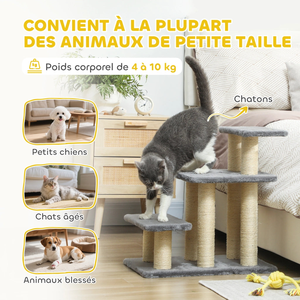 Scala per Animali Domestici Regolabile 3 Gradini ¨C Zephmum ¨C Grigio 52x34.5x54cm