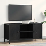 Mobile TV  Nero Rovere 100x40x50 cm In Legno Ingegnerizzato e Acciaio