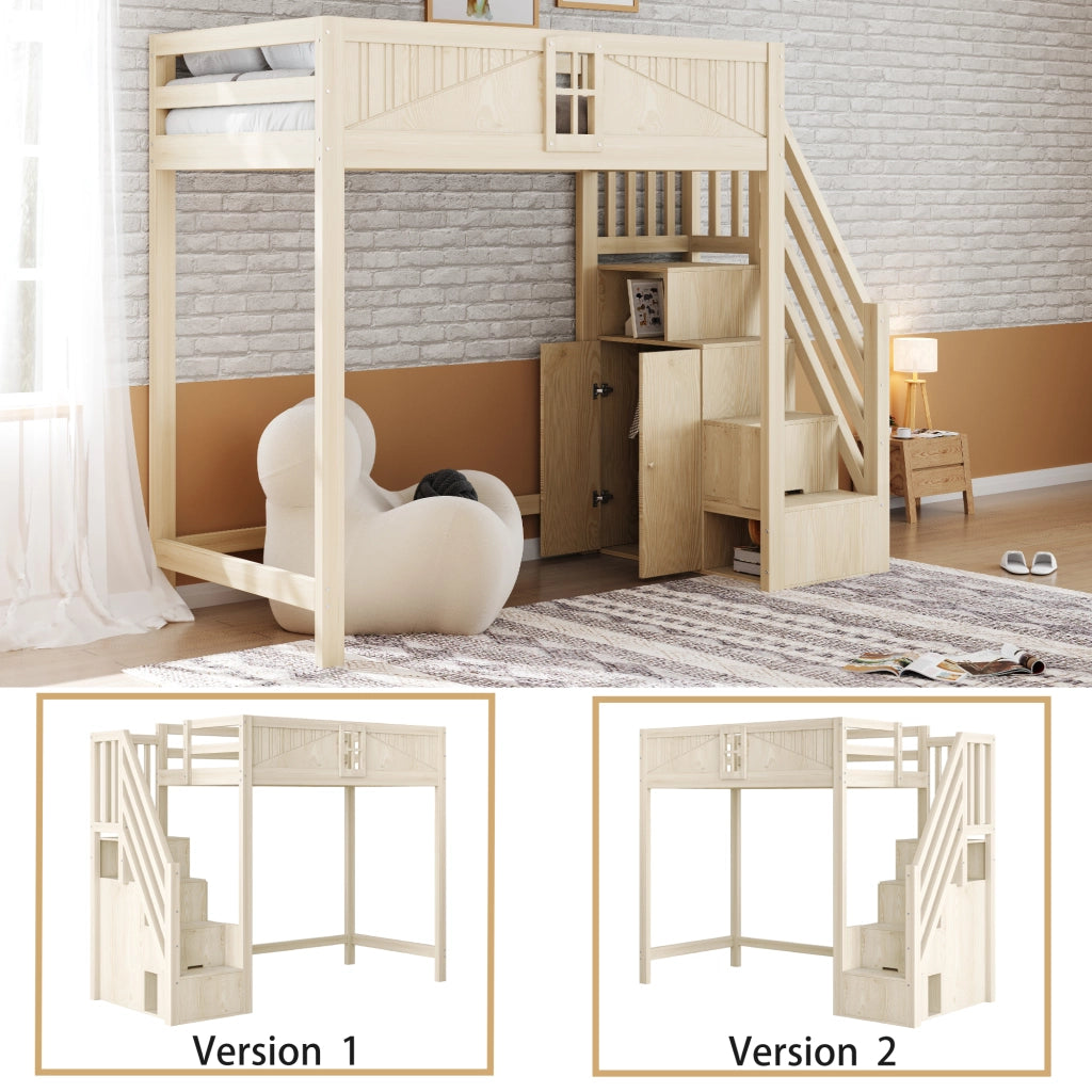 Letto a Soppalco Singolo con Contenitore Laterale; Scala Reversibile e Finestra 90 x 200 cm; senza Materasso