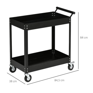 Carrello da officina a 2 ripiani con 4 ruote, struttura in acciaio, portata 150 kg, nero