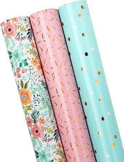 Papier per imballaggio 43 cm x 3 m per rotolo - rosa - disegno floreale - 387 metri quadrati