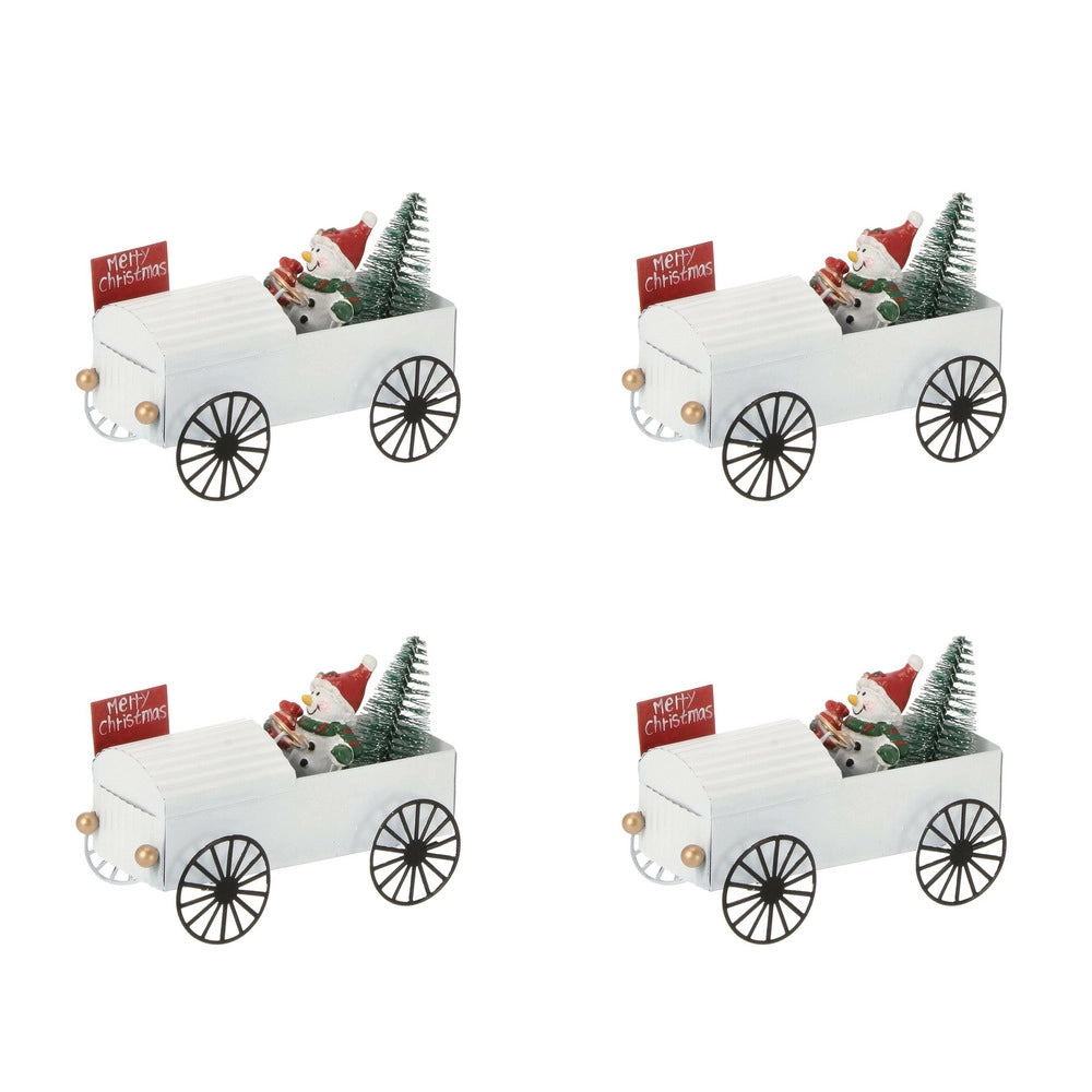 Decorazione Natalizia Babbo Natale su Macchina in Metallo 4Pz