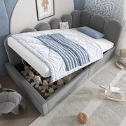 Letto daybed imbottito 90x200 cm con rete metallica, contenitore idraulico, velluto grigio, senza materasso