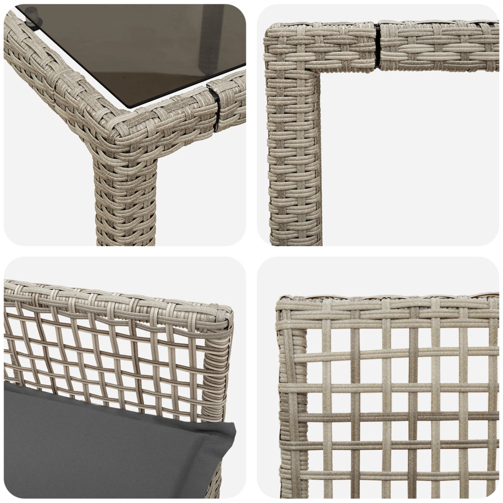 Set da pranzo da giardino 7 pezzi con cuscini grigio chiaro in polyrattan
