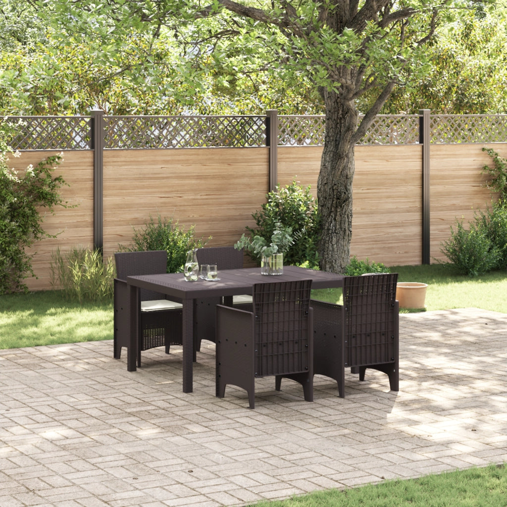 Set da Pranzo da Giardino 5 Pezzi con Cuscini Marrone Rattan Sintetico