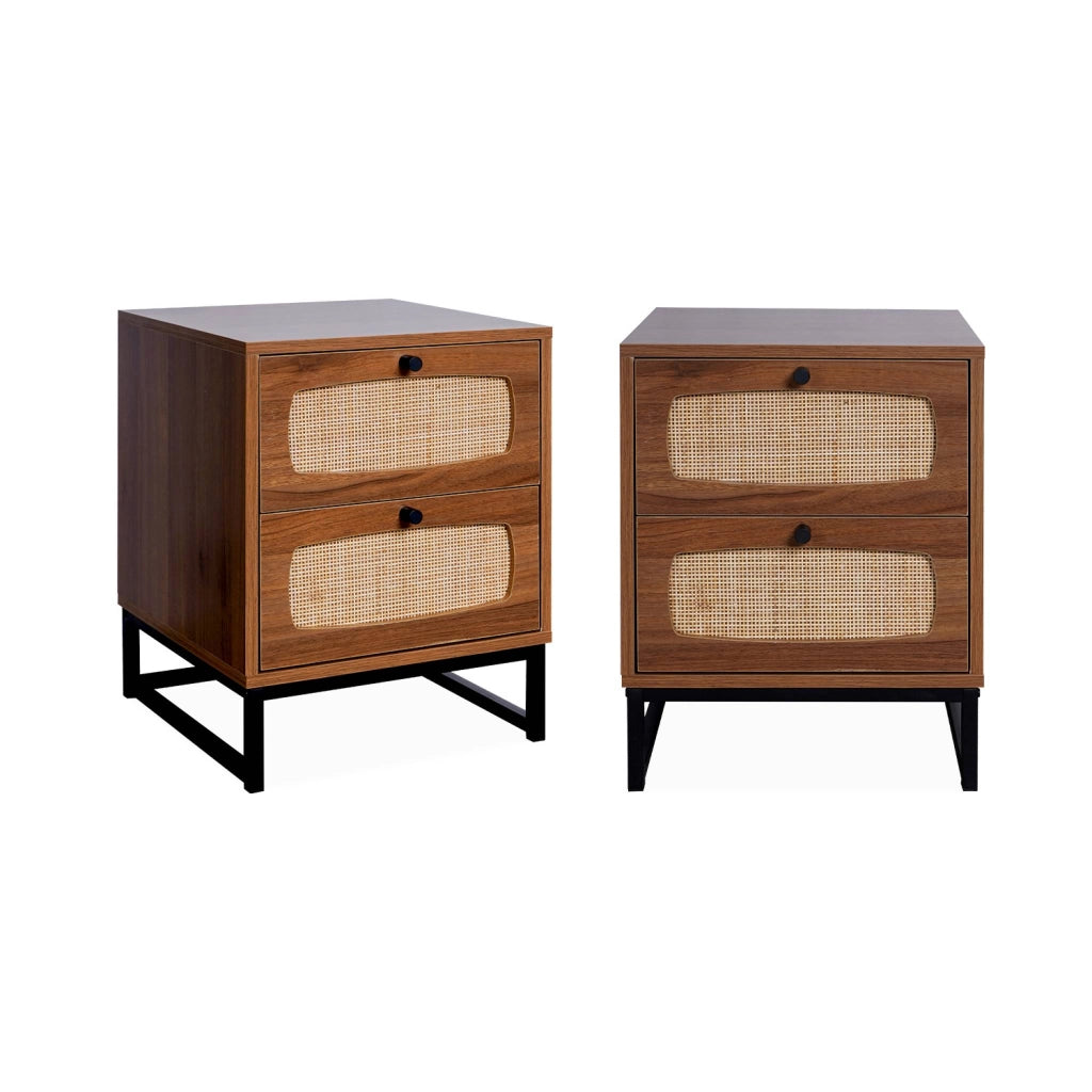 Set 2 comodini effetto legno e canna, marrone naturale