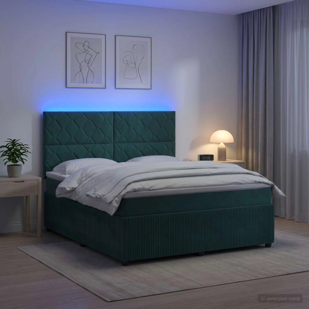 Letto Box Spring LED con Materasso Verde Scuro 160 x 200 cm 3456110
