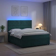 Letto Box Spring LED con Materasso Verde Scuro 160 x 200 cm 3456110