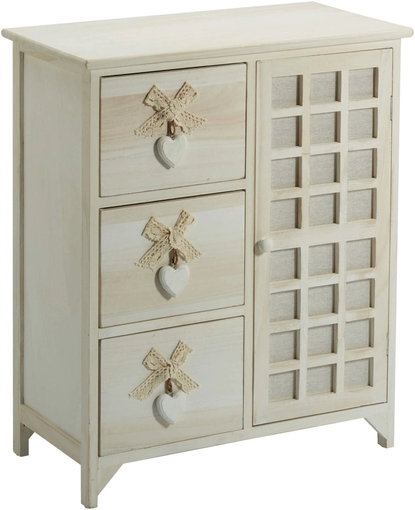 Cassettiera 3 Cassetti con Anta 62x32x73 cm in Legno con Cuore