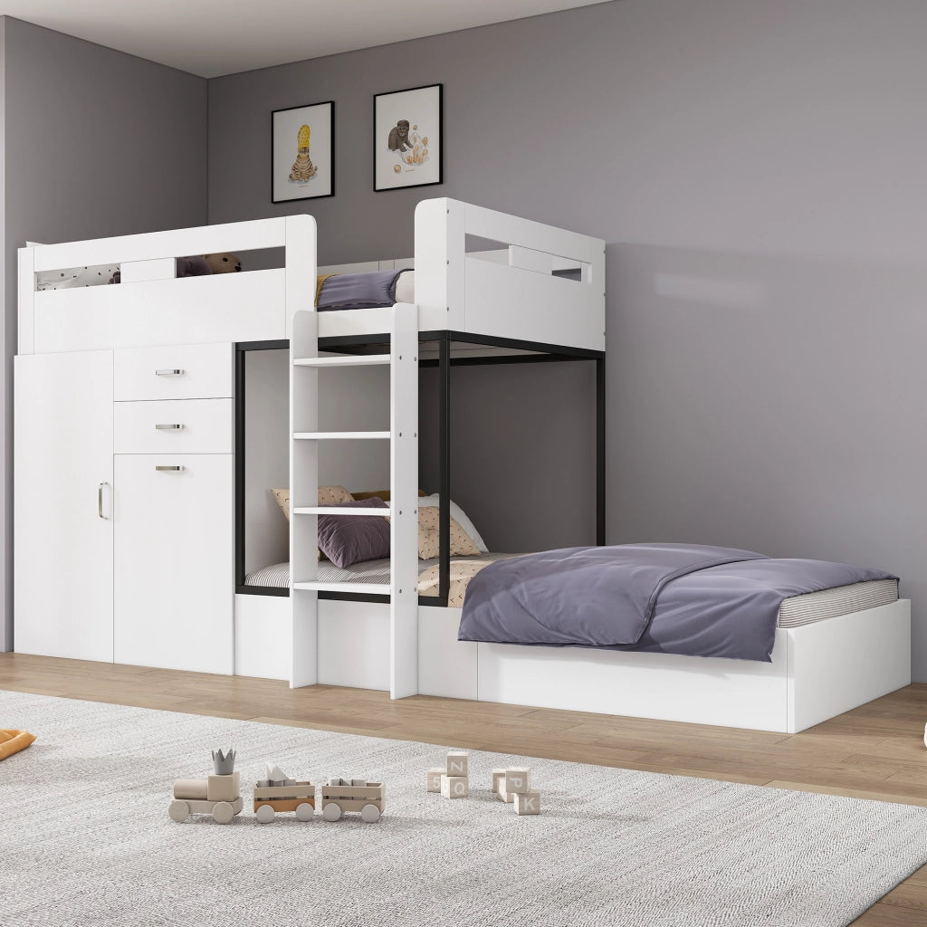Letto a castello con scrivania estraibile e guardaroba in MDF 90x200 cm