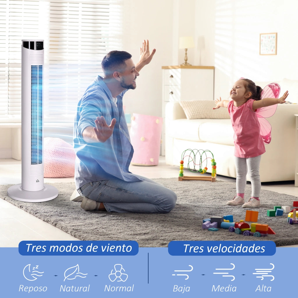 Ventilatore a Torre Oscillante 45W Telecomando Timer 12h 3 Velocit¨¤ Schermo LED ¨C zephmum ¨C ?31,5x93 cm Bianco