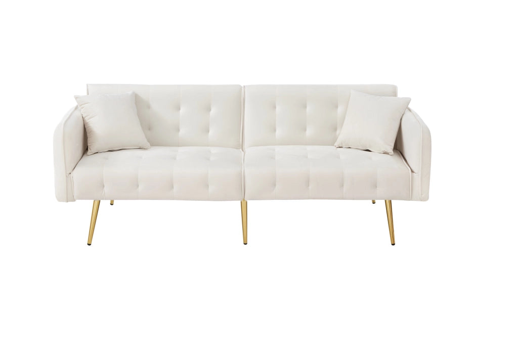 Divano letto 2 posti ULEVR 178x82x70 cm con schienale e braccioli regolabili, velluto bianco antico