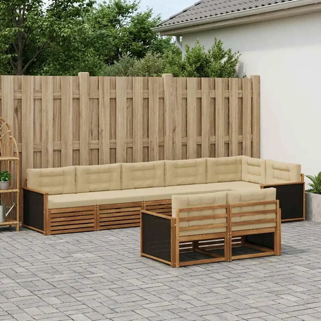 Set di divani da esterno con cuscino 8 pcs Naturale e Beige 3383496