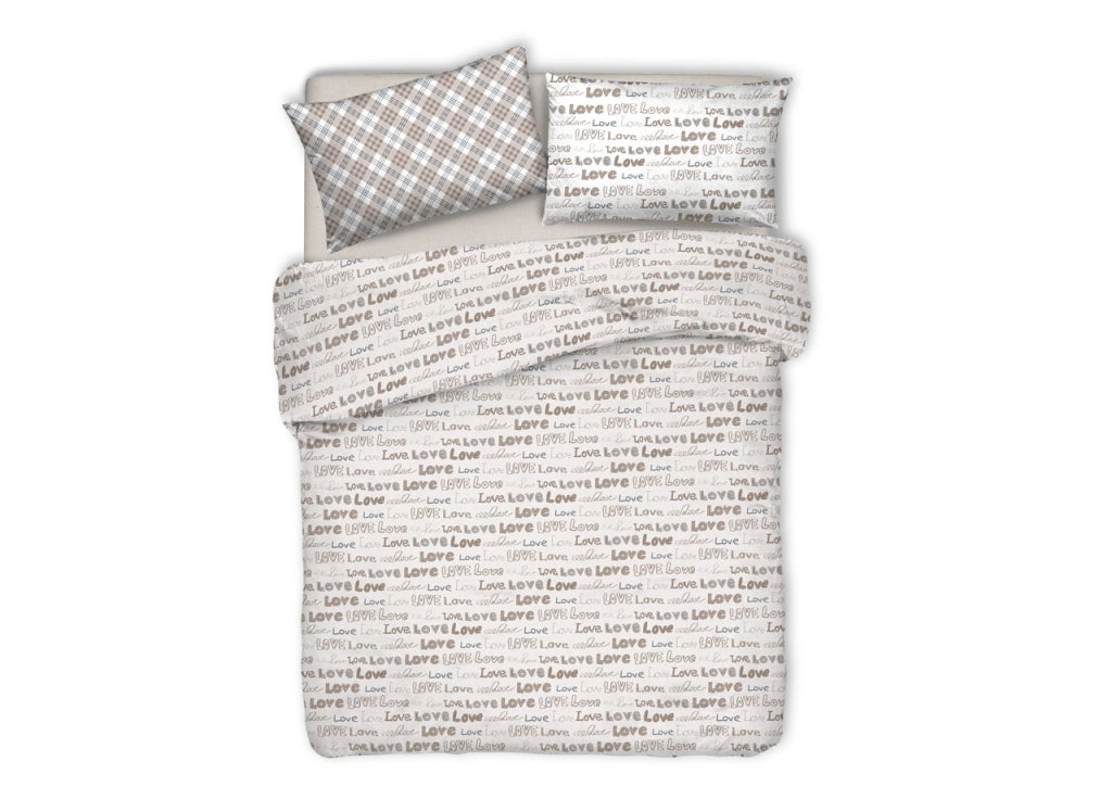 Copriletto Piquet Primavera Estate 100% Cotone Disegno Love Love Cuori - Matrimoniale - Beige